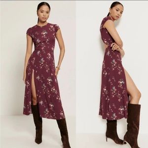 Reformation Plum Floral Midi Dress